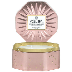 3 Wick Octagon Tin Candle - Sparkling Rose 12oz