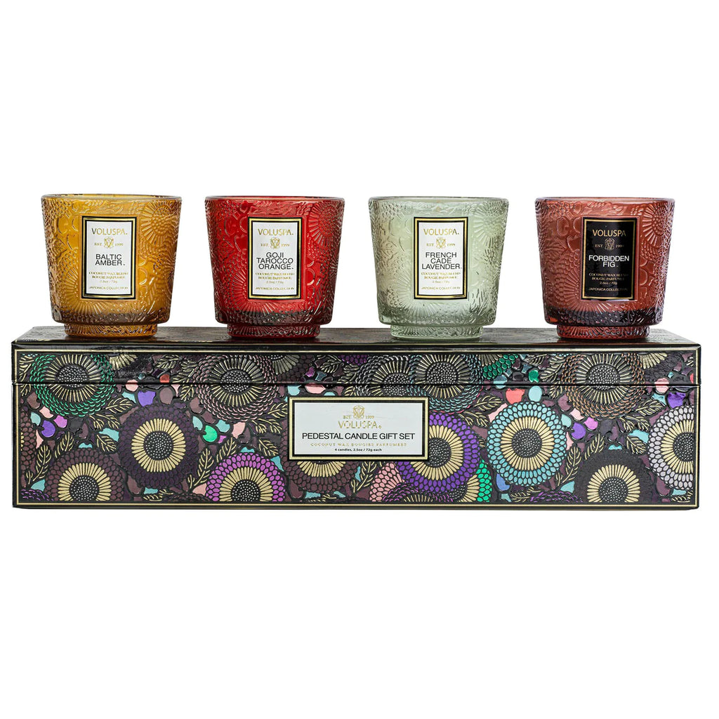 Pedestal Candle Gift Set - Warm Tones
